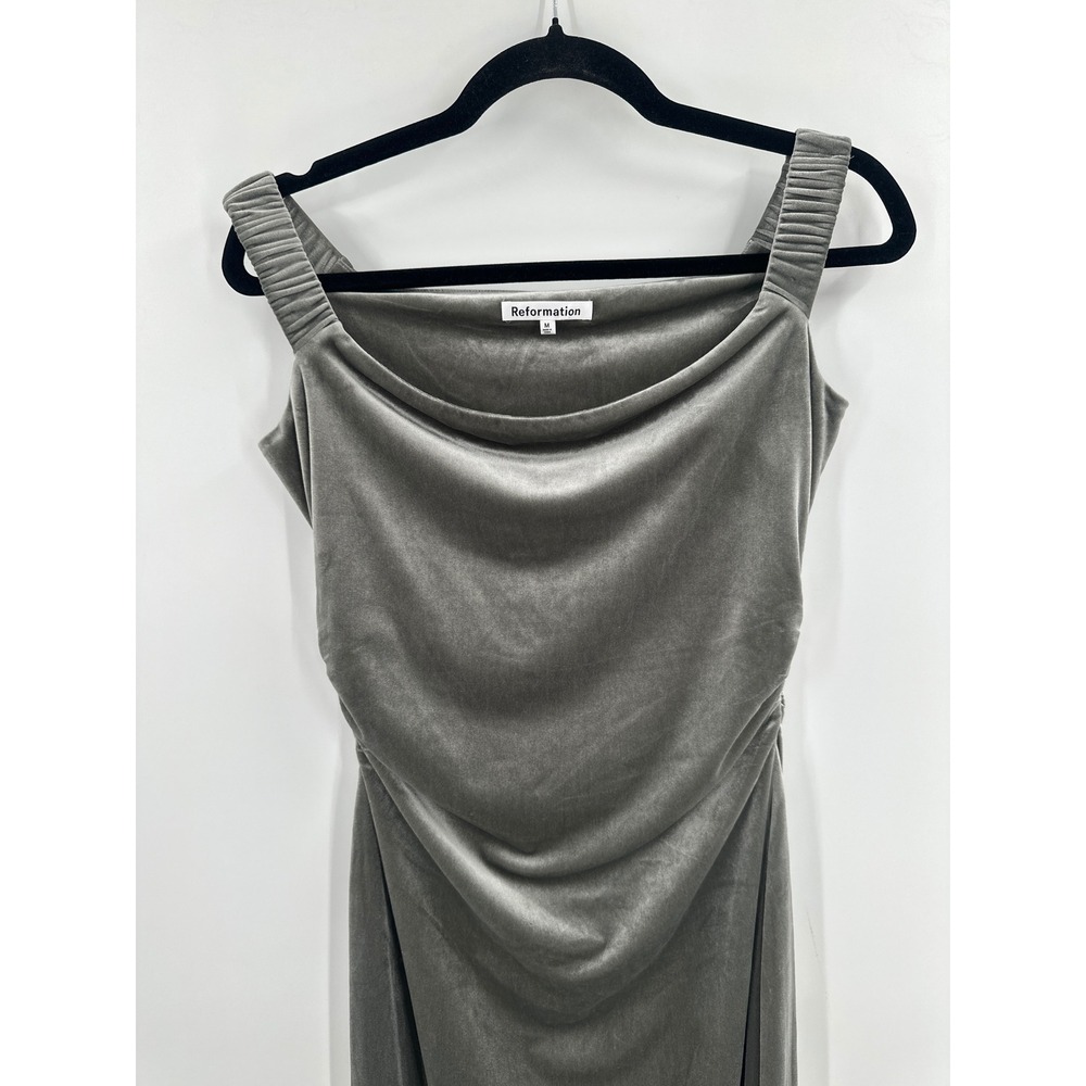 Reformation Ritz Knit Dress Elegant Gray Velvet Maxi Dress Evening Gown Formal M - Picture 3 of 7